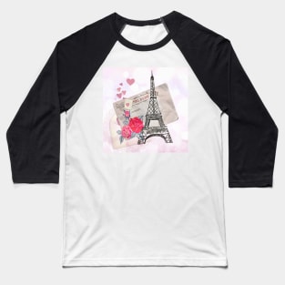 Paris Eiffel Tower Heart & Rose Pattern Cute Cards, Stickers & Gifts Baseball T-Shirt